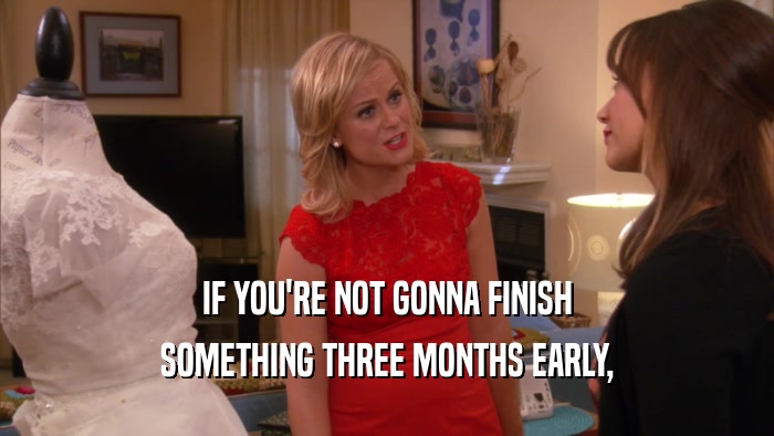 IF YOU'RE NOT GONNA FINISH SOMETHING THREE MONTHS EARLY, 
