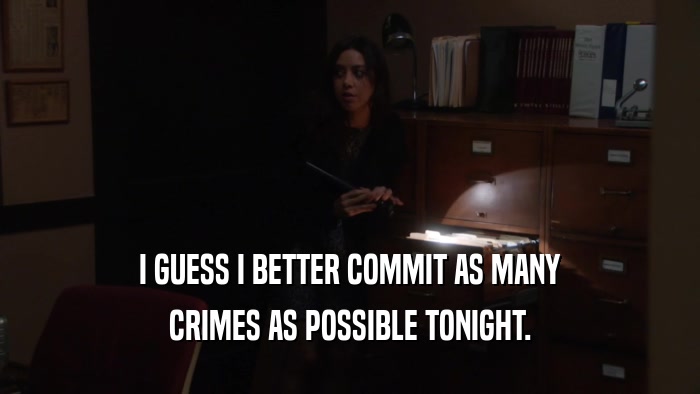 I GUESS I BETTER COMMIT AS MANY CRIMES AS POSSIBLE TONIGHT. 