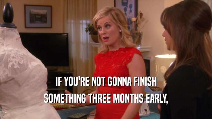 IF YOU'RE NOT GONNA FINISH SOMETHING THREE MONTHS EARLY, 