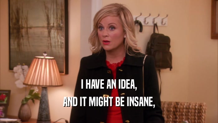 I HAVE AN IDEA, AND IT MIGHT BE INSANE, 