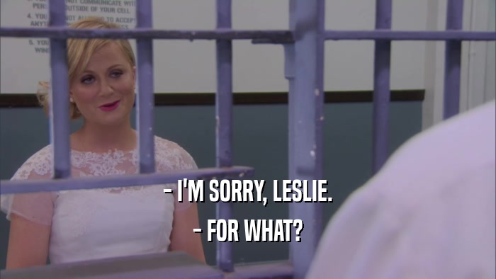 - I'M SORRY, LESLIE. - FOR WHAT? 