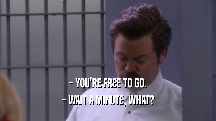 - YOU'RE FREE TO GO. - WAIT A MINUTE, WHAT? 