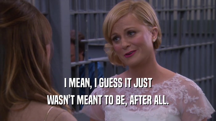 I MEAN, I GUESS IT JUST WASN'T MEANT TO BE, AFTER ALL. 