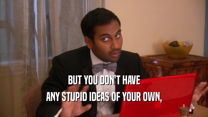 BUT YOU DON'T HAVE ANY STUPID IDEAS OF YOUR OWN, 