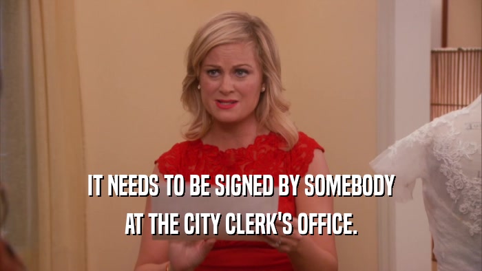 IT NEEDS TO BE SIGNED BY SOMEBODY AT THE CITY CLERK'S OFFICE. 
