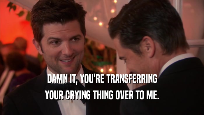 DAMN IT, YOU'RE TRANSFERRING YOUR CRYING THING OVER TO ME. 