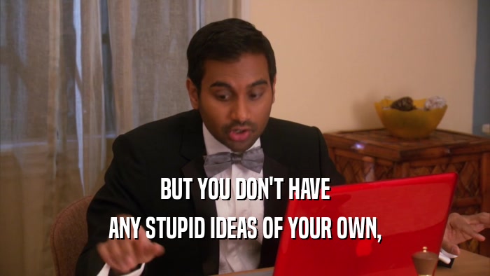 BUT YOU DON'T HAVE ANY STUPID IDEAS OF YOUR OWN, 