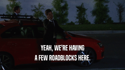 YEAH, WE'RE HAVING A FEW ROADBLOCKS HERE. 