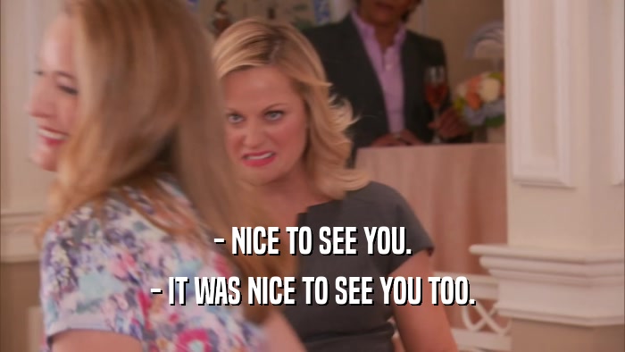 - NICE TO SEE YOU. - IT WAS NICE TO SEE YOU TOO. 