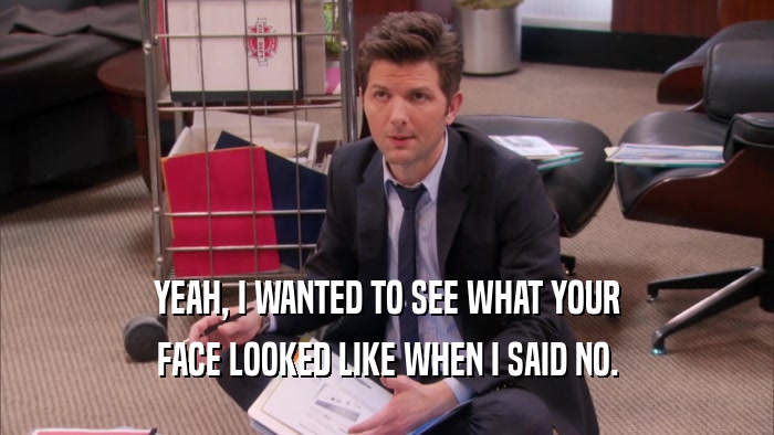 YEAH, I WANTED TO SEE WHAT YOUR FACE LOOKED LIKE WHEN I SAID NO. 
