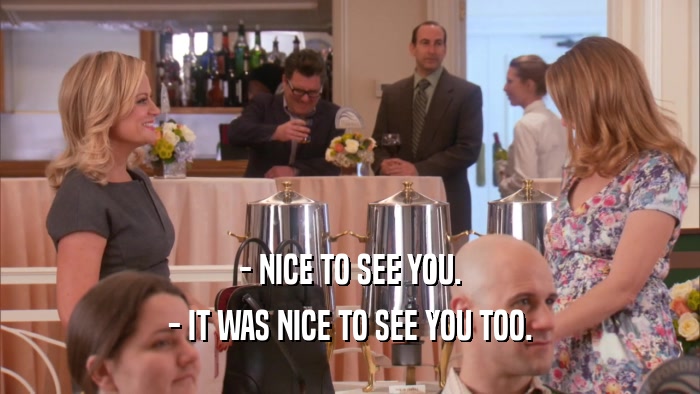- NICE TO SEE YOU. - IT WAS NICE TO SEE YOU TOO. 