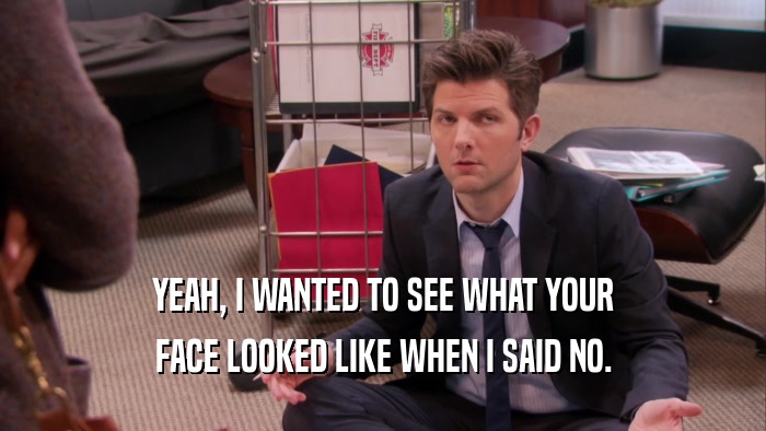 YEAH, I WANTED TO SEE WHAT YOUR FACE LOOKED LIKE WHEN I SAID NO. 