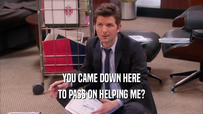 YOU CAME DOWN HERE TO PASS ON HELPING ME? 