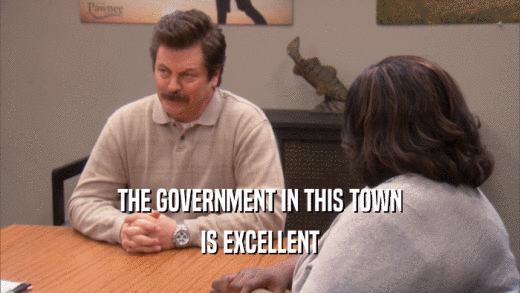 THE GOVERNMENT IN THIS TOWN IS EXCELLENT 