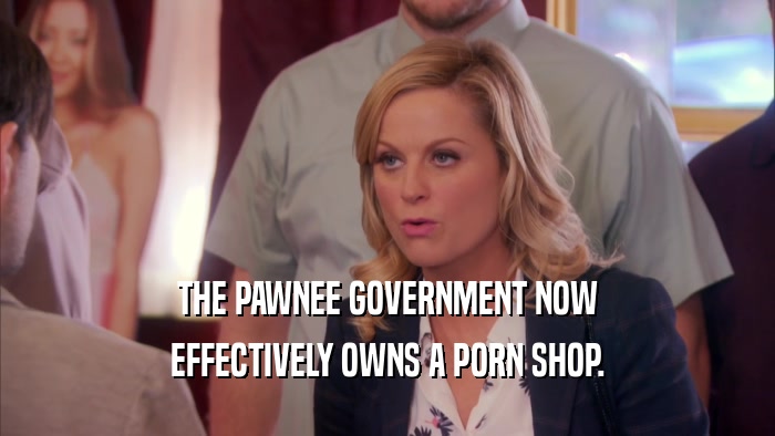 THE PAWNEE GOVERNMENT NOW
 EFFECTIVELY OWNS A PORN SHOP.
 