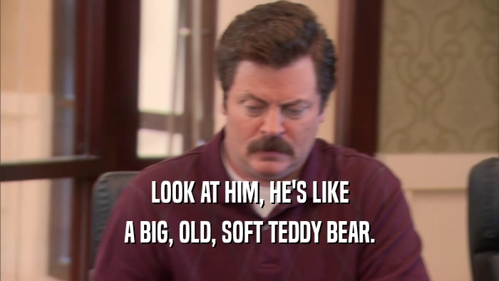 LOOK AT HIM, HE'S LIKE A BIG, OLD, SOFT TEDDY BEAR. 