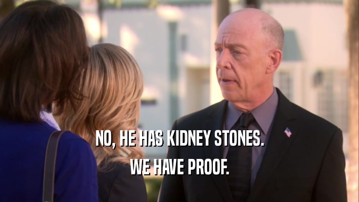 NO, HE HAS KIDNEY STONES. WE HAVE PROOF. 
