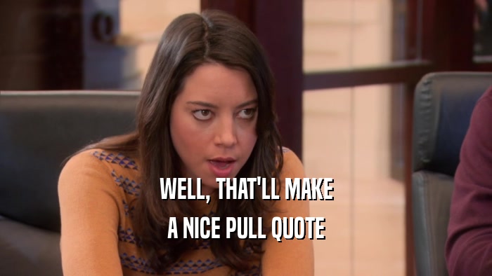 WELL, THAT'LL MAKE A NICE PULL QUOTE 