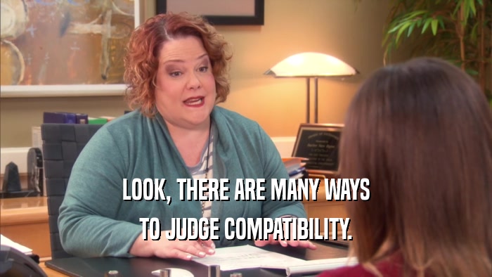 LOOK, THERE ARE MANY WAYS
 TO JUDGE COMPATIBILITY.
 