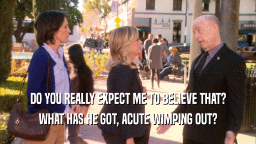 DO YOU REALLY EXPECT ME TO BELIEVE THAT? WHAT HAS HE GOT, ACUTE WIMPING OUT? 