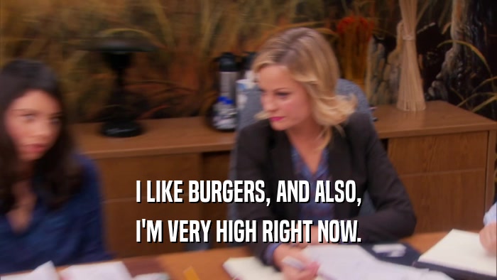 I LIKE BURGERS, AND ALSO, I'M VERY HIGH RIGHT NOW. 