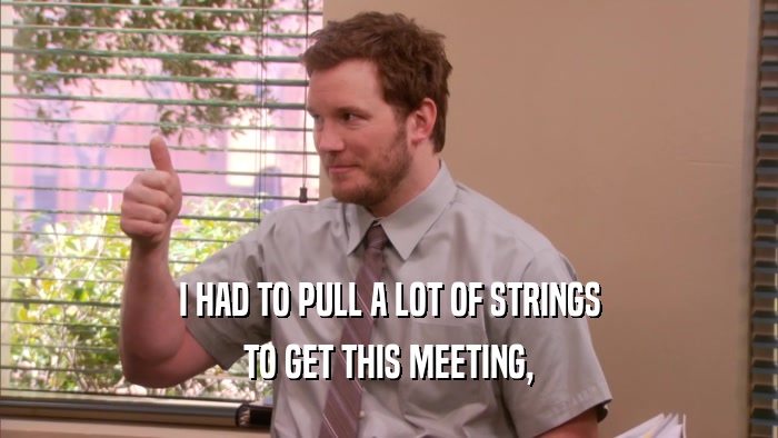 I HAD TO PULL A LOT OF STRINGS
 TO GET THIS MEETING,
 
