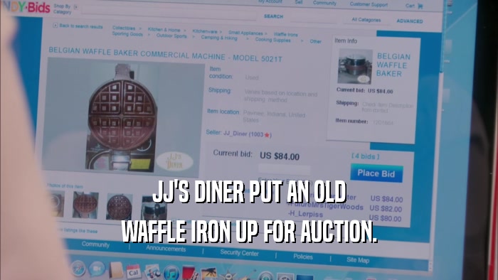 JJ'S DINER PUT AN OLD WAFFLE IRON UP FOR AUCTION. 