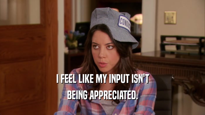 I FEEL LIKE MY INPUT ISN'T BEING APPRECIATED. 