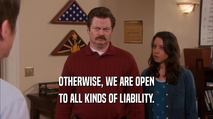 OTHERWISE, WE ARE OPEN TO ALL KINDS OF LIABILITY. 