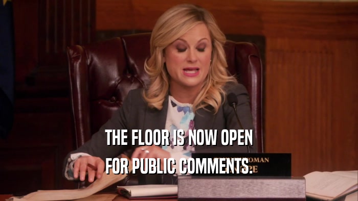 THE FLOOR IS NOW OPEN FOR PUBLIC COMMENTS. 