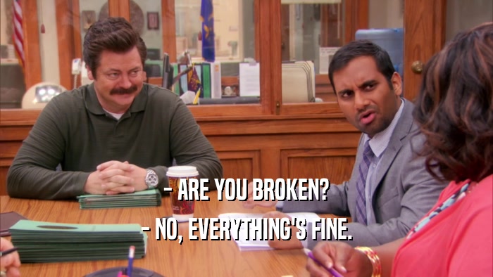 - ARE YOU BROKEN? - NO, EVERYTHING'S FINE. 