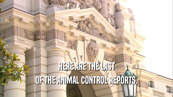 HERE ARE THE LAST OF THE ANIMAL CONTROL REPORTS. 