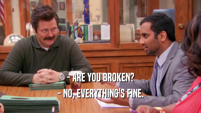 - ARE YOU BROKEN? - NO, EVERYTHING'S FINE. 