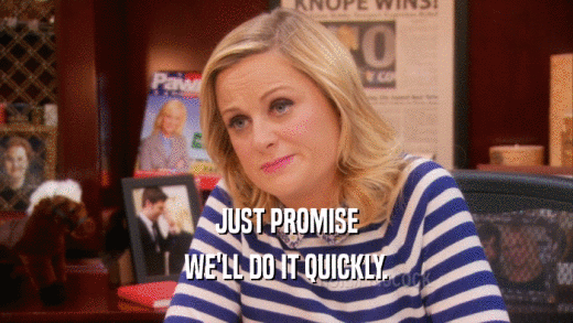 JUST PROMISE WE'LL DO IT QUICKLY. 