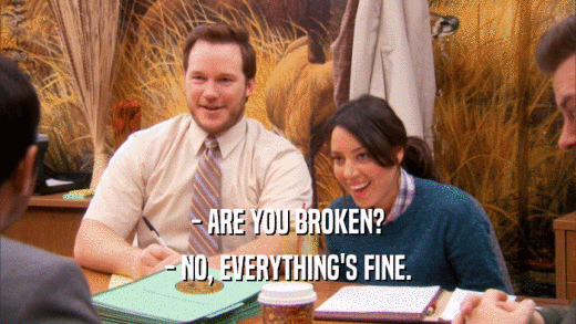 - ARE YOU BROKEN? - NO, EVERYTHING'S FINE. 
