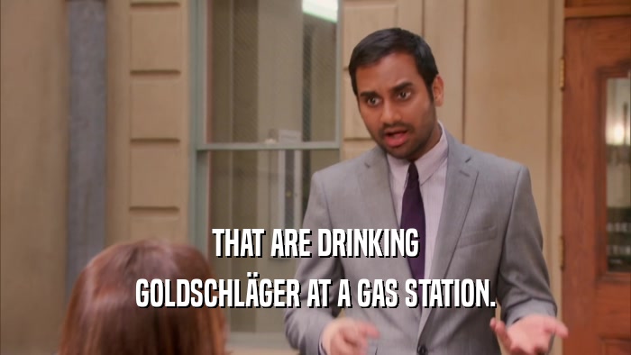 THAT ARE DRINKING GOLDSCHLäGER AT A GAS STATION. 