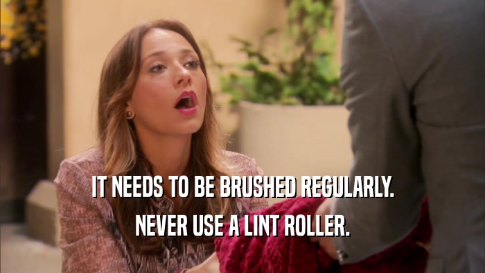 IT NEEDS TO BE BRUSHED REGULARLY. NEVER USE A LINT ROLLER. 