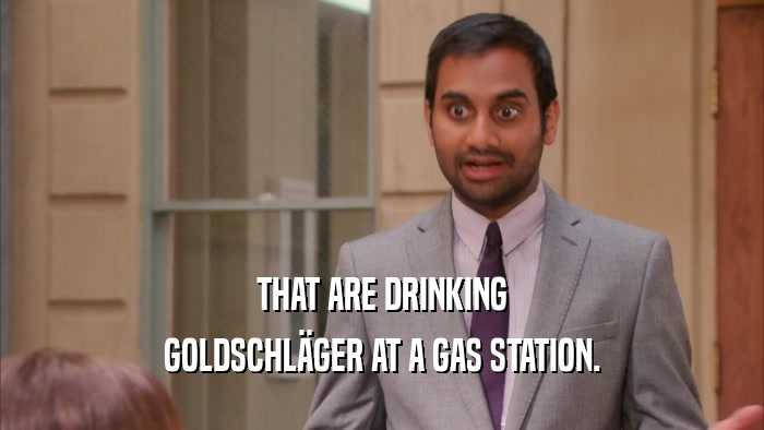 THAT ARE DRINKING GOLDSCHLäGER AT A GAS STATION. 