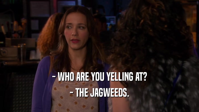 - WHO ARE YOU YELLING AT?
 - THE JAGWEEDS.
 