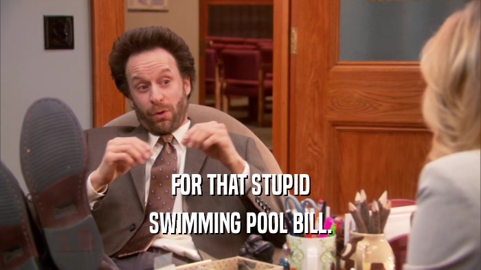 FOR THAT STUPID SWIMMING POOL BILL. 