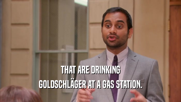 THAT ARE DRINKING GOLDSCHLäGER AT A GAS STATION. 