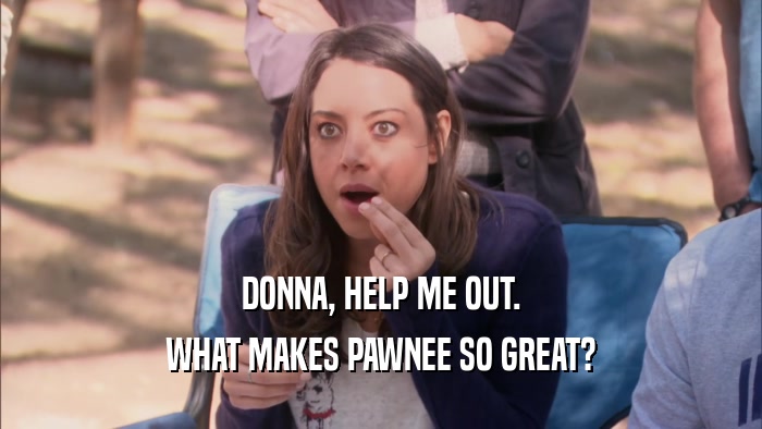 DONNA, HELP ME OUT. WHAT MAKES PAWNEE SO GREAT? 
