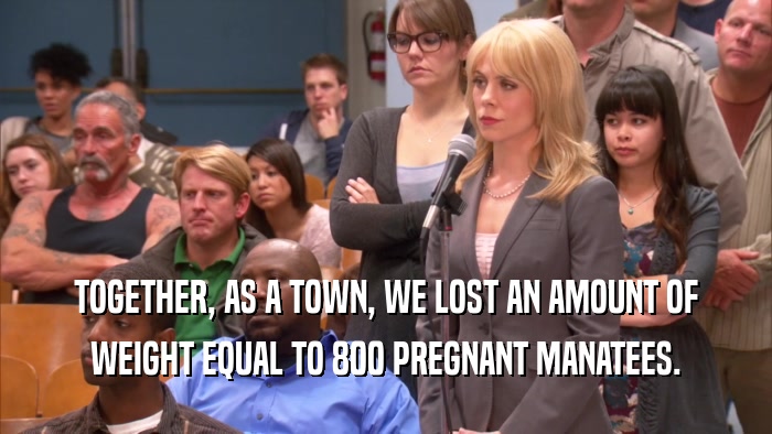 TOGETHER, AS A TOWN, WE LOST AN AMOUNT OF WEIGHT EQUAL TO 800 PREGNANT MANATEES. 