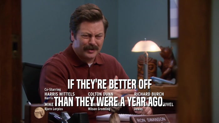 IF THEY'RE BETTER OFF THAN THEY WERE A YEAR AGO. 