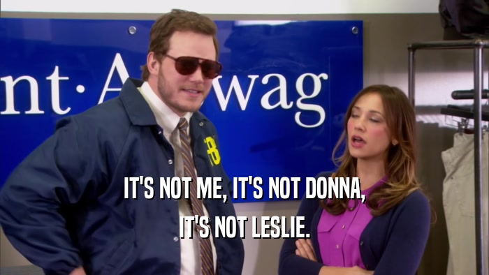 IT'S NOT ME, IT'S NOT DONNA, IT'S NOT LESLIE. 
