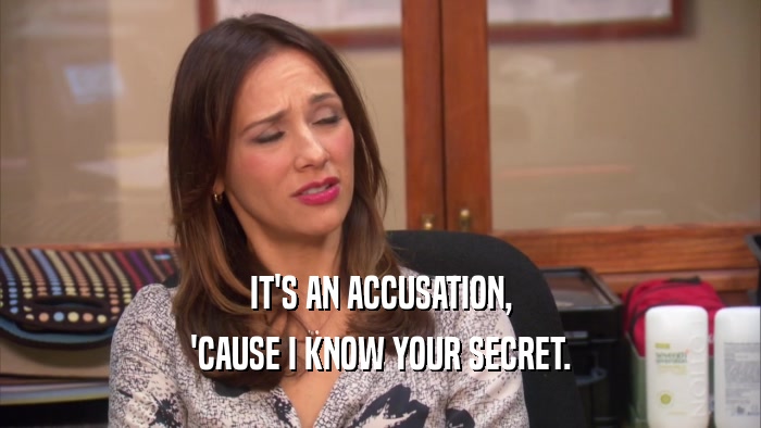 IT'S AN ACCUSATION, 'CAUSE I KNOW YOUR SECRET. 