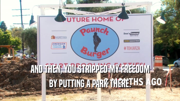 AND THEN, YOU STRIPPED MY FREEDOM BY PUTTING A PARK THERE. 