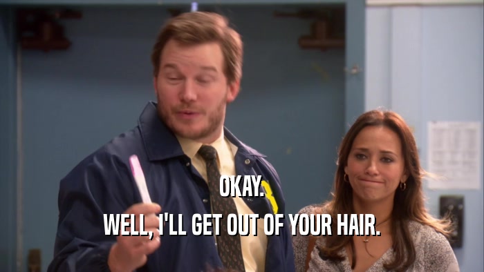 OKAY. WELL, I'LL GET OUT OF YOUR HAIR. 