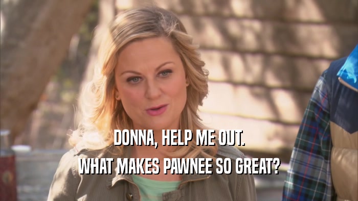 DONNA, HELP ME OUT. WHAT MAKES PAWNEE SO GREAT? 