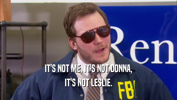 IT'S NOT ME, IT'S NOT DONNA, IT'S NOT LESLIE. 